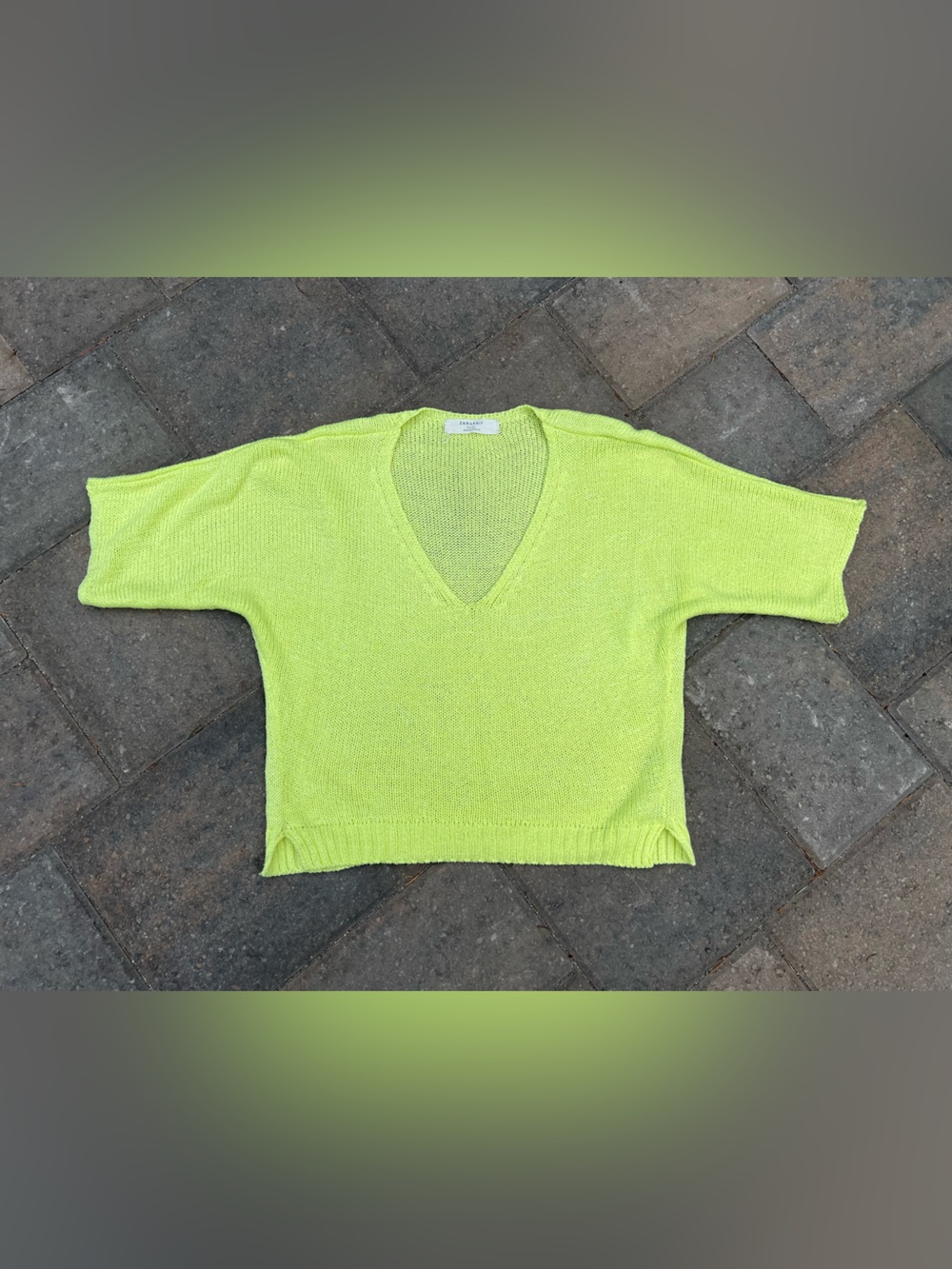 Zara Knit V-Neck Half-Sleeve Summer Sweater Yellow Medium
